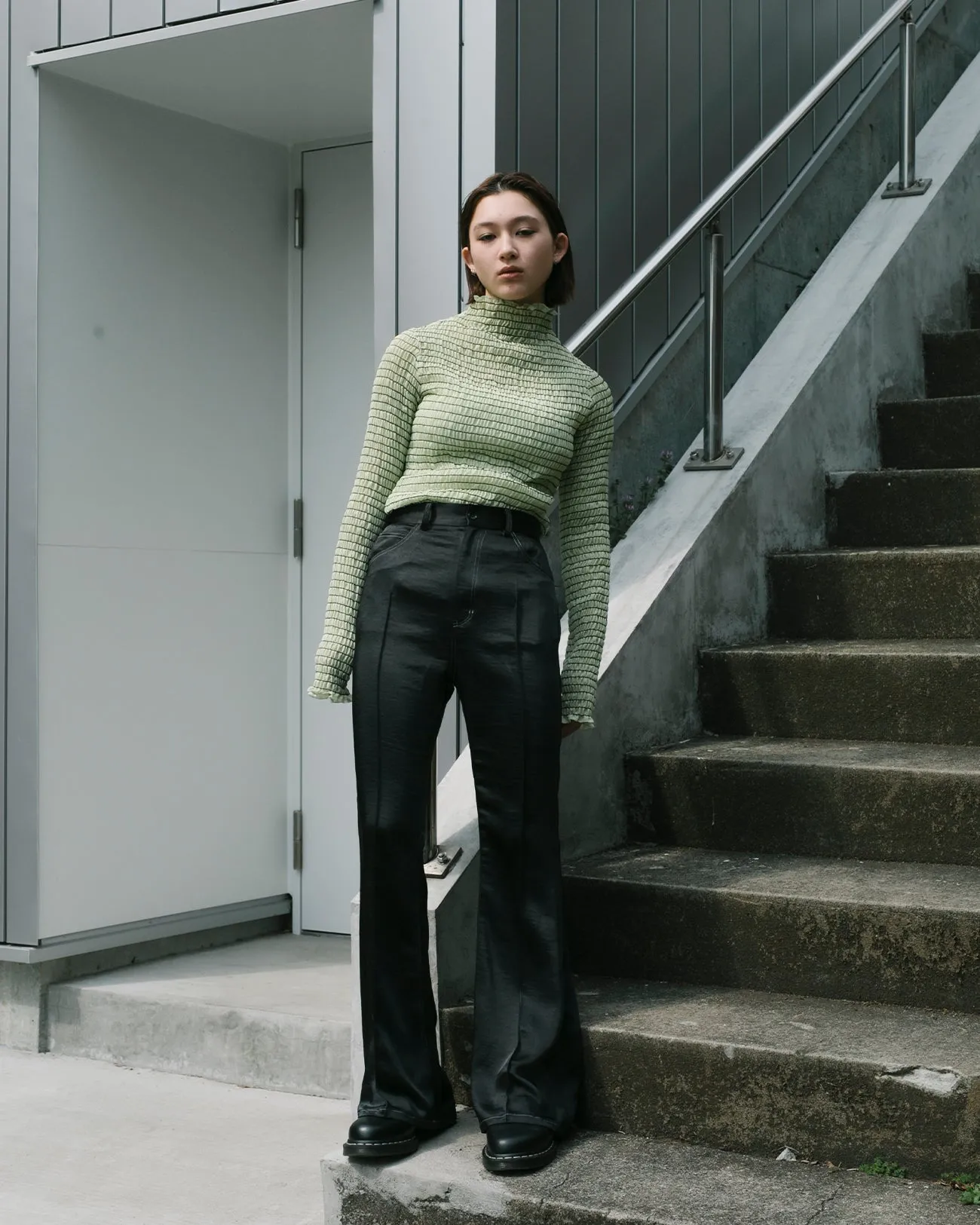 shirring high necked tops