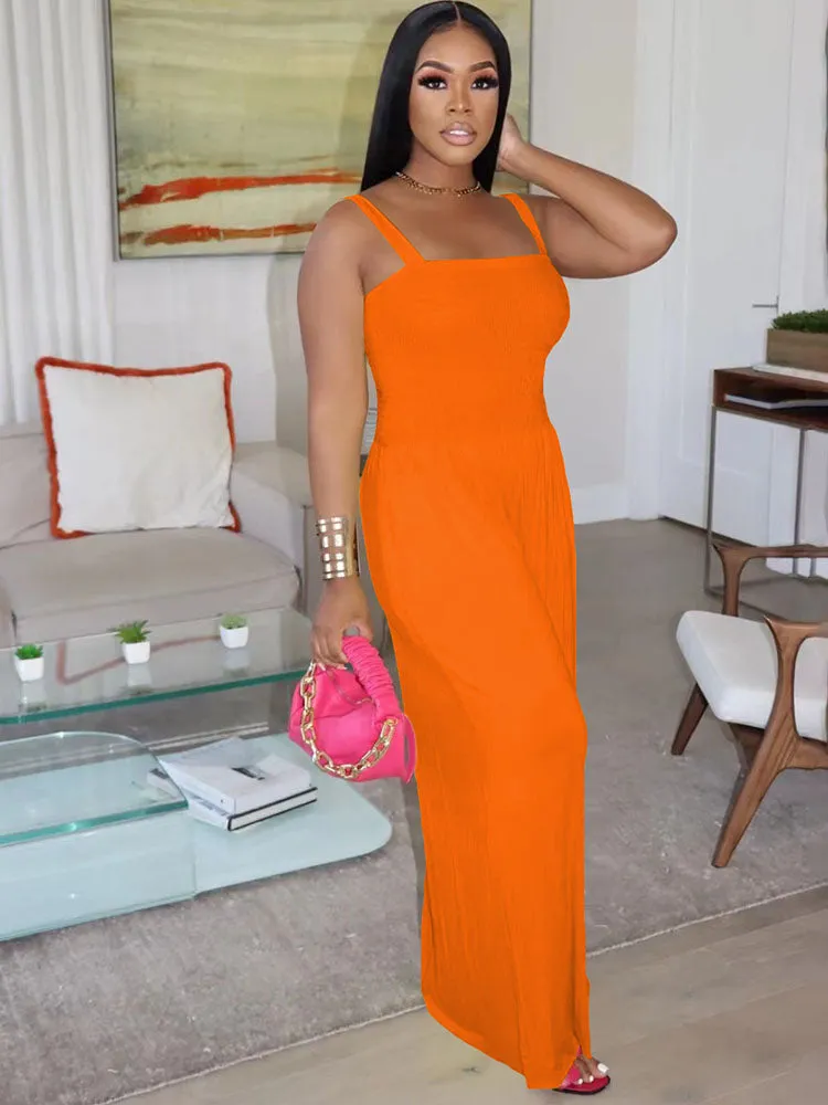 Sleeveless Solid Color Wide Leg Rompers