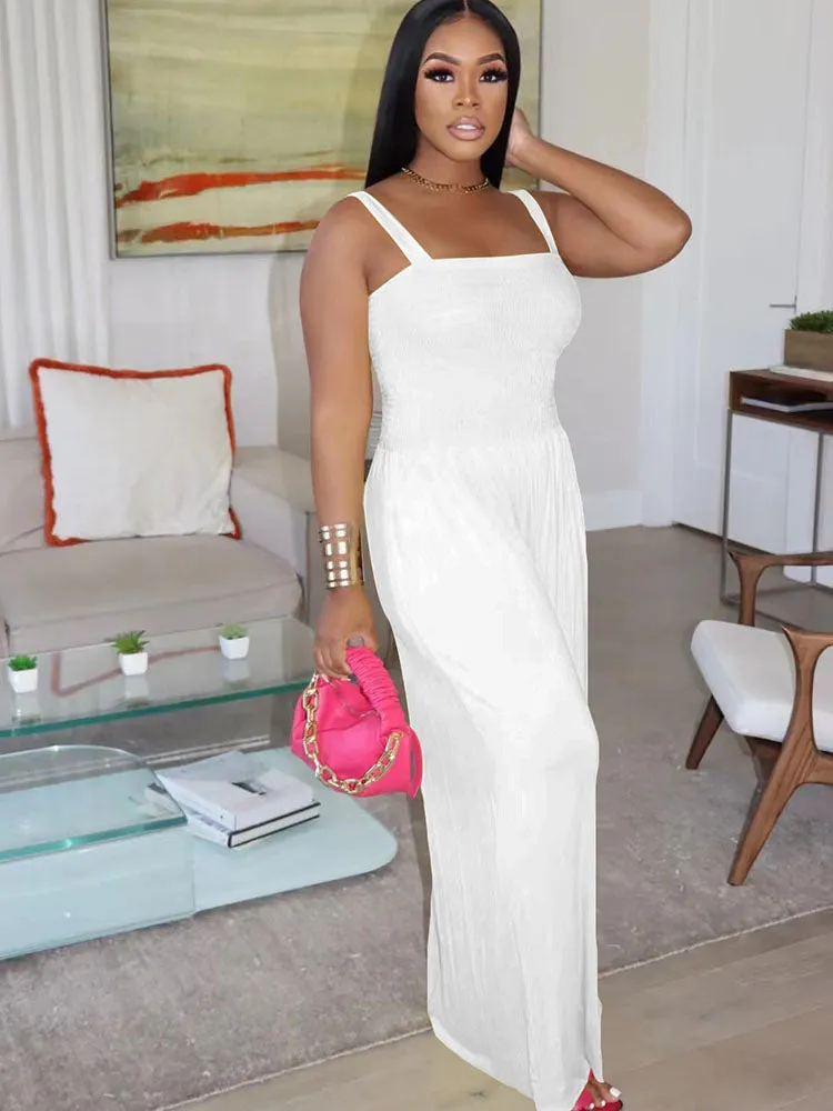 Sleeveless Solid Color Wide Leg Rompers
