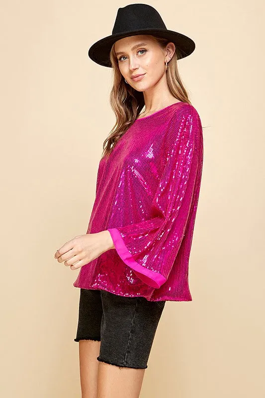 SOLID SEQUIN ROUND NECK TOP