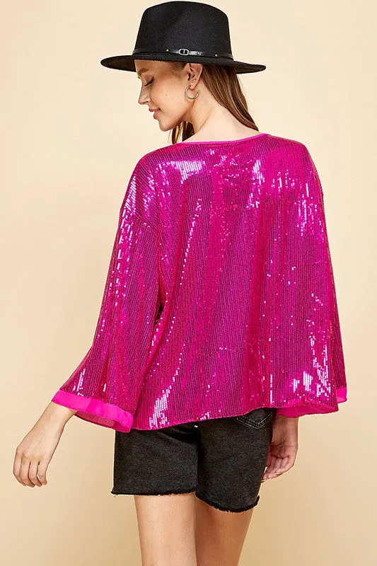SOLID SEQUIN ROUND NECK TOP