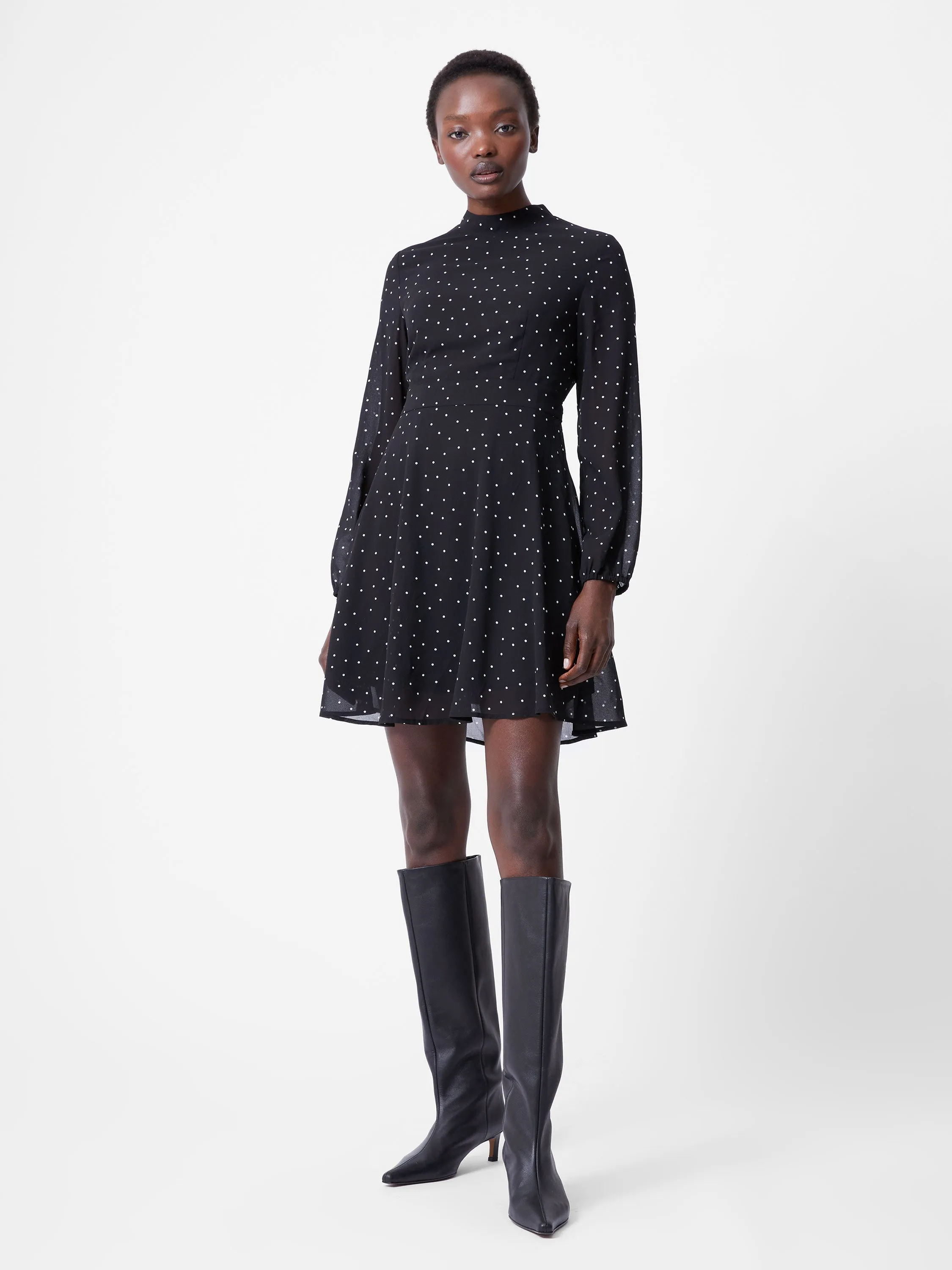 Spot Georgette Long Sleeve Mini Dress
