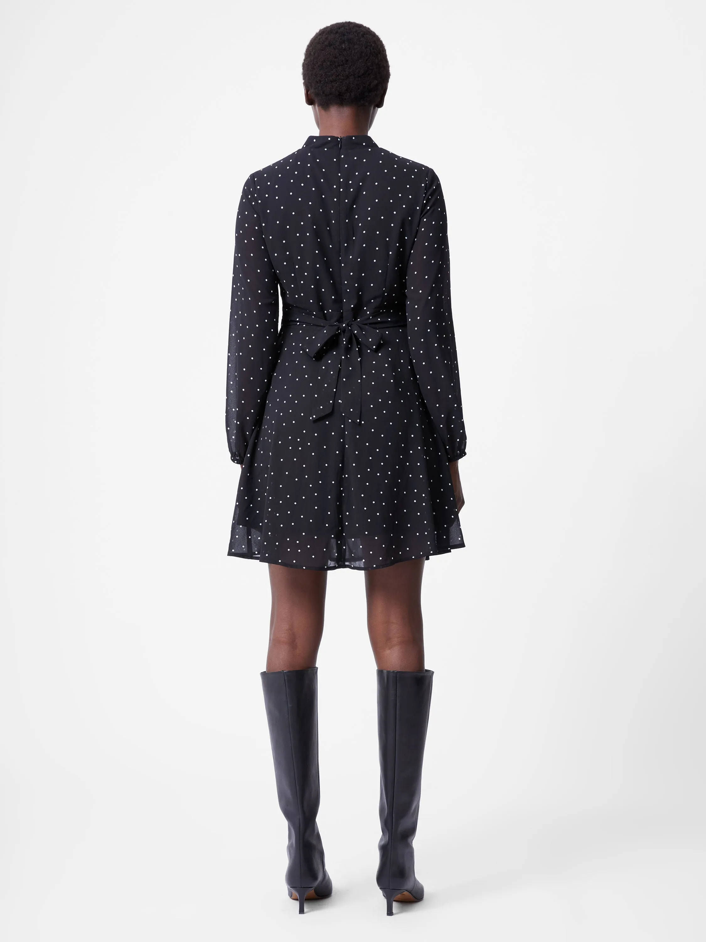 Spot Georgette Long Sleeve Mini Dress