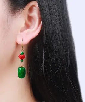 Sterling Silver Jade Cinnabar Drop Earrings