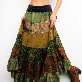 Tiered Silk Floral Maxi Skirt (S/M)
