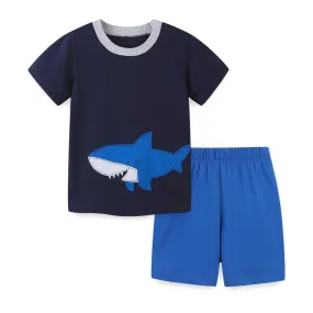 Toddler Boy's Shark Print Short Sleeve T-shirt with Shorts Set