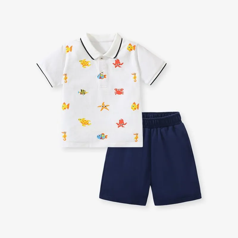 Toddler/Kid Boys Cartoon Ocean World Design Tee with Shorts Set