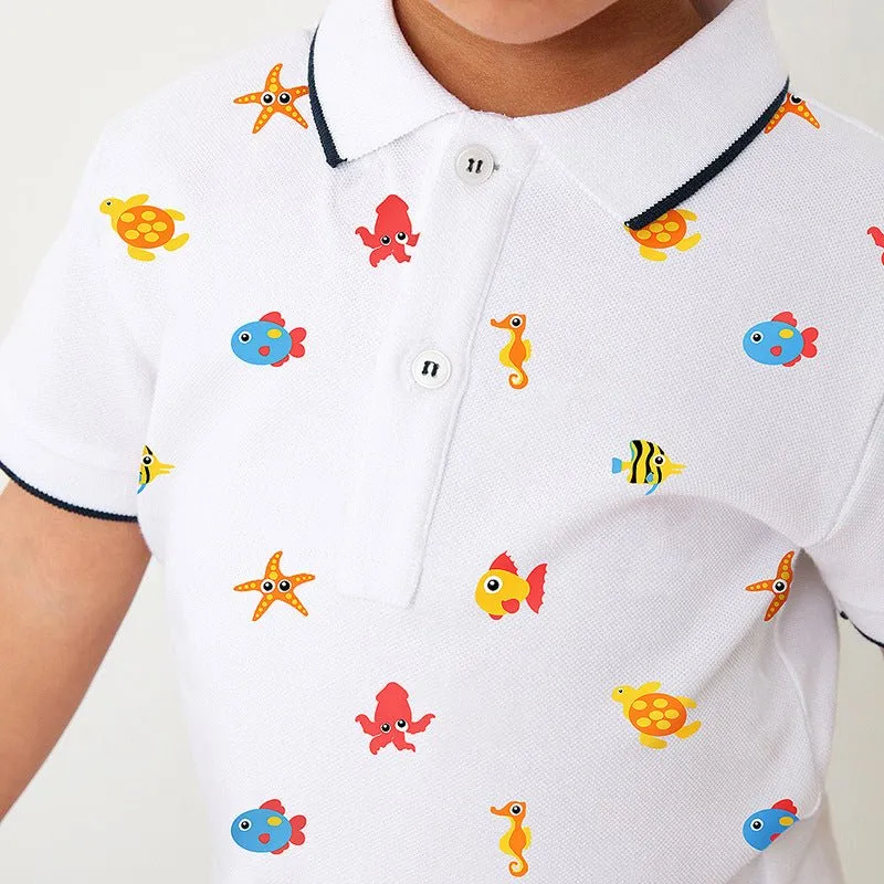 Toddler/Kid Boys Cartoon Ocean World Design Tee with Shorts Set