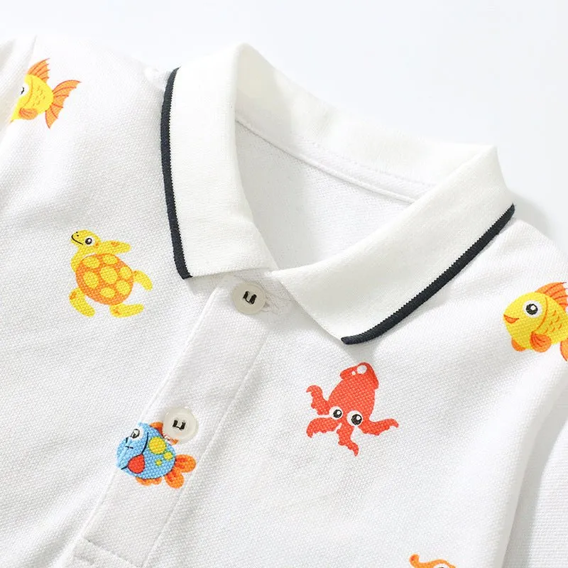 Toddler/Kid Boys Cartoon Ocean World Design Tee with Shorts Set