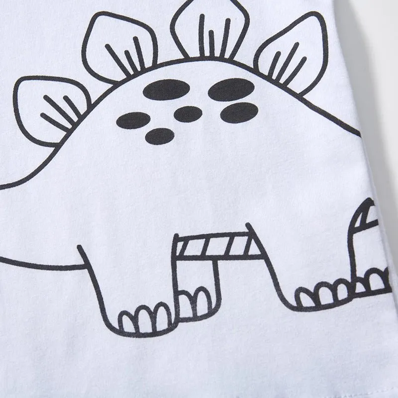 Toddler/Kid Boy's Dino Print Design White Tee with Shorts Set