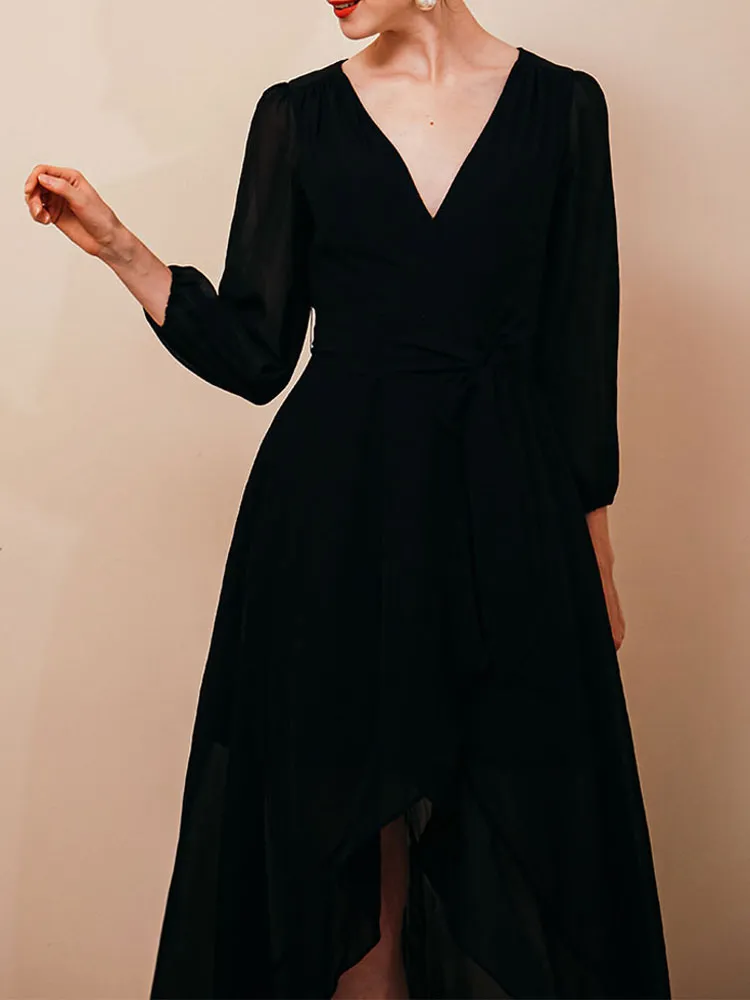 V-Neck Ankle-Length Zipper Ruffles Chiffon Formal Party Dress
