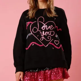 Valentine's Day Love Sequin Round Neck Knitted Sweatshirt