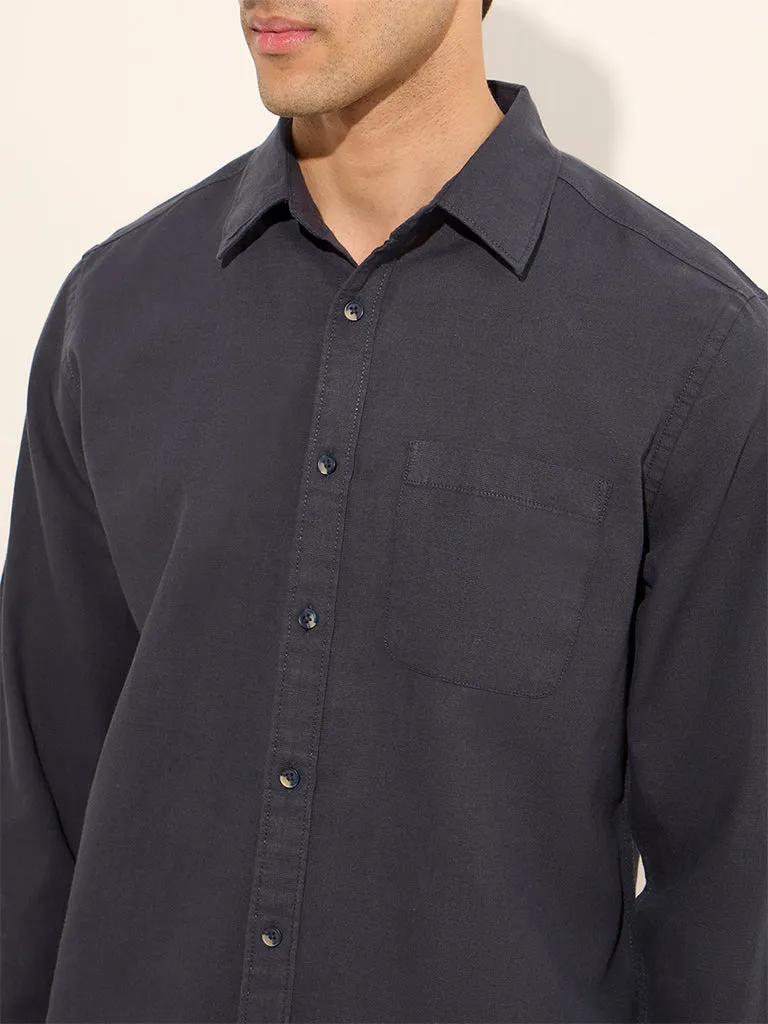 WES Casuals Blue Relaxed-Fit Cotton-Blend Shirt