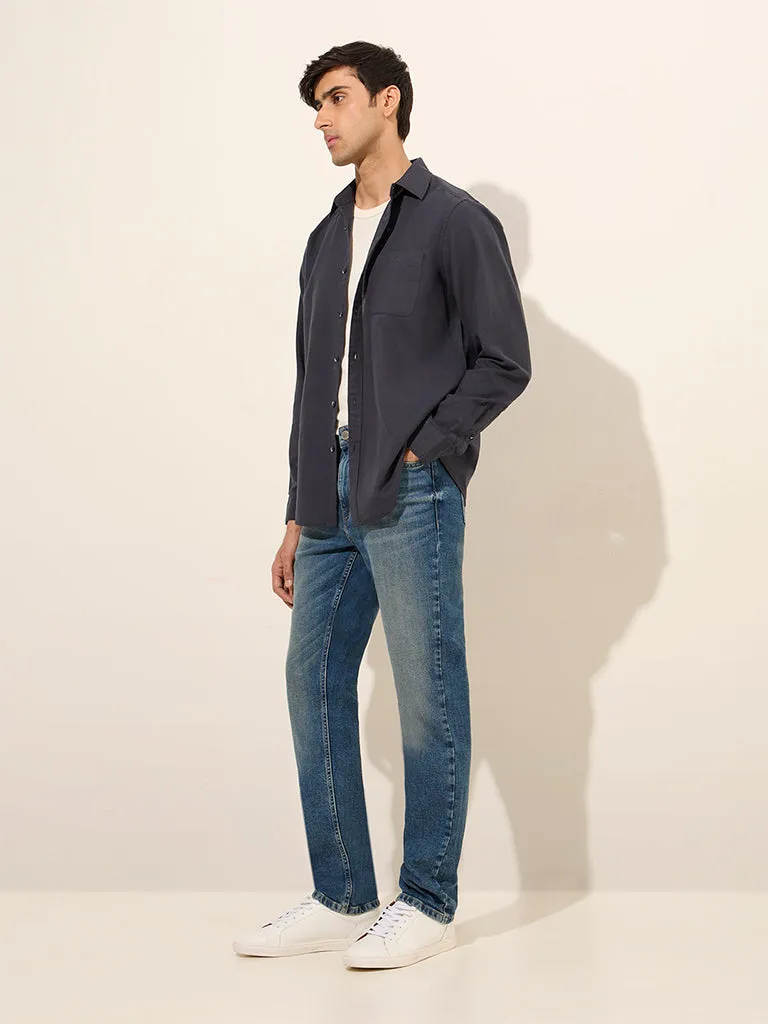 WES Casuals Blue Relaxed-Fit Cotton-Blend Shirt