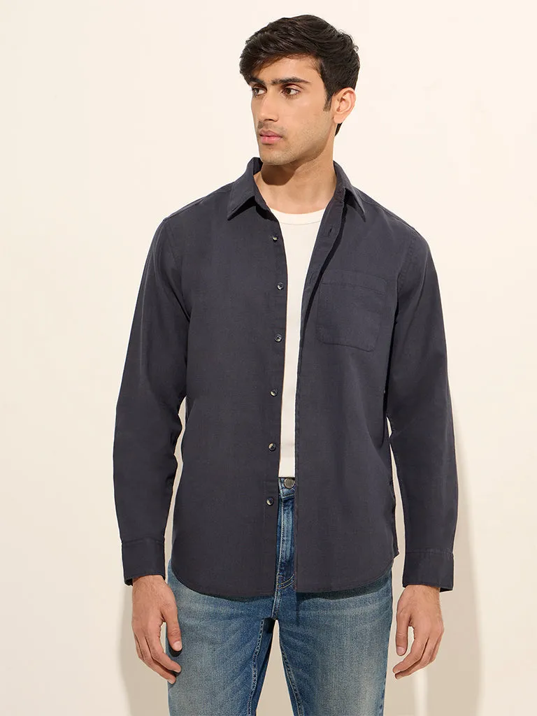 WES Casuals Blue Relaxed-Fit Cotton-Blend Shirt