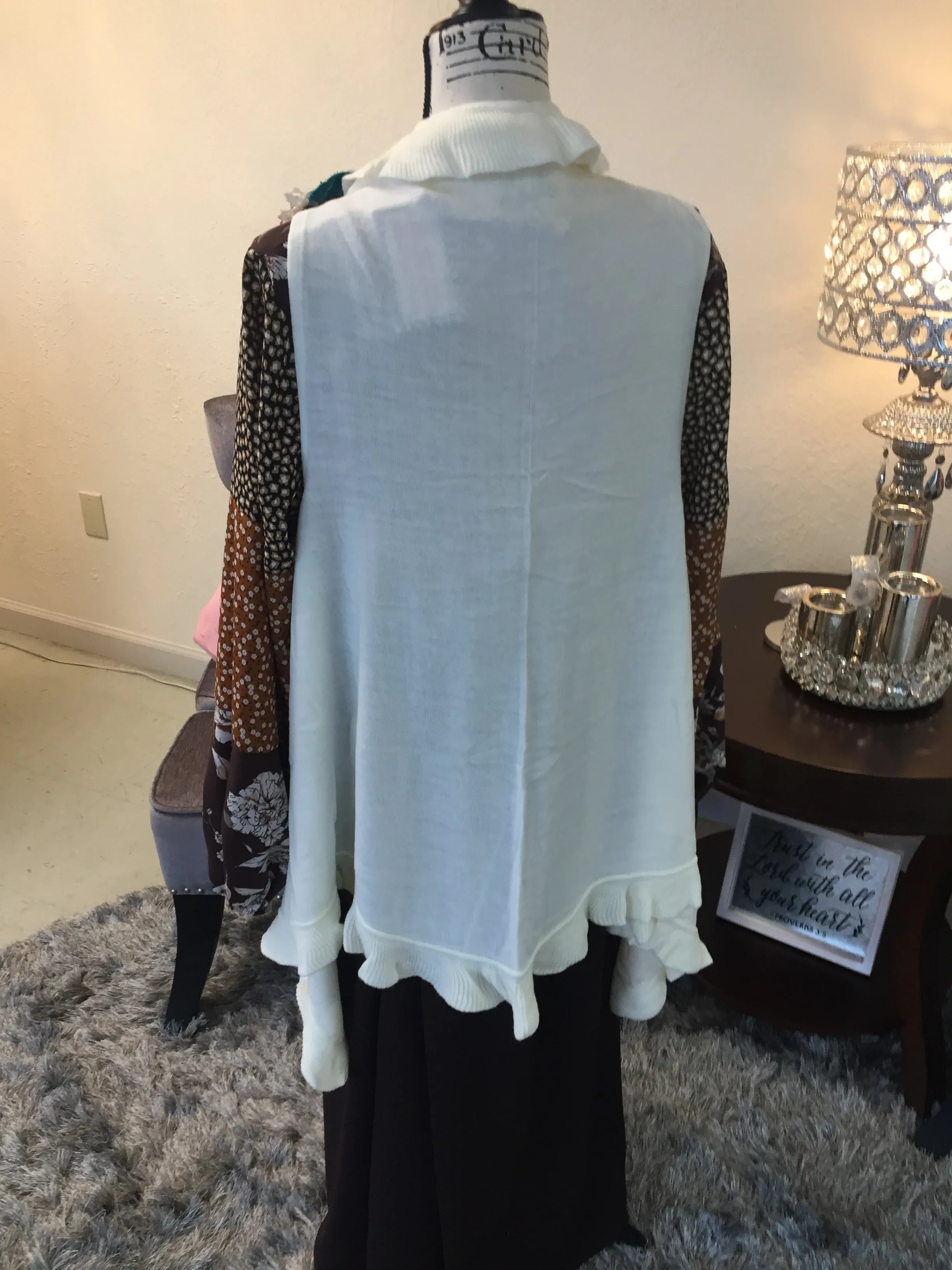Winter White Ruffled Cardigan/Vest (OS)