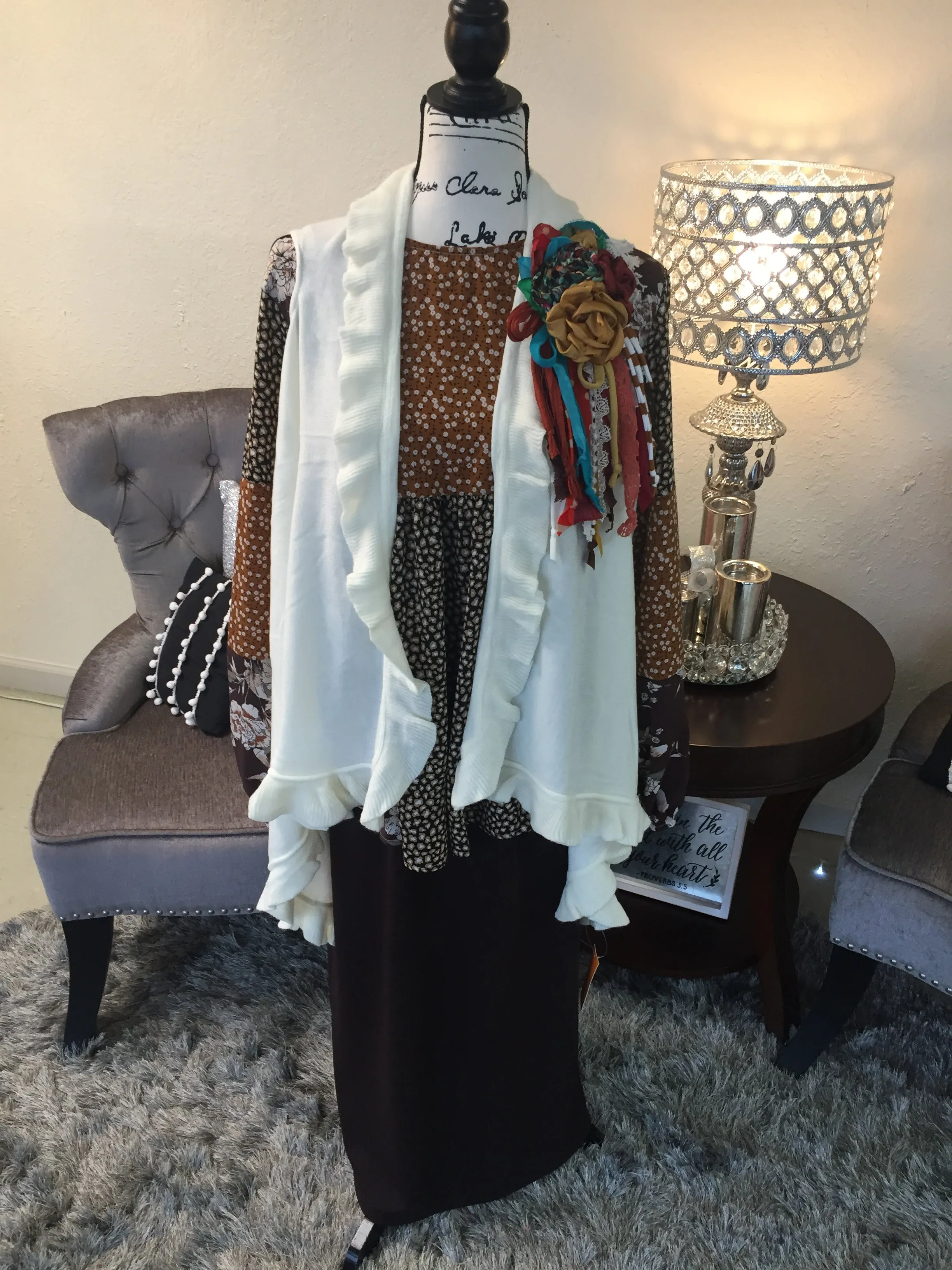 Winter White Ruffled Cardigan/Vest (OS)