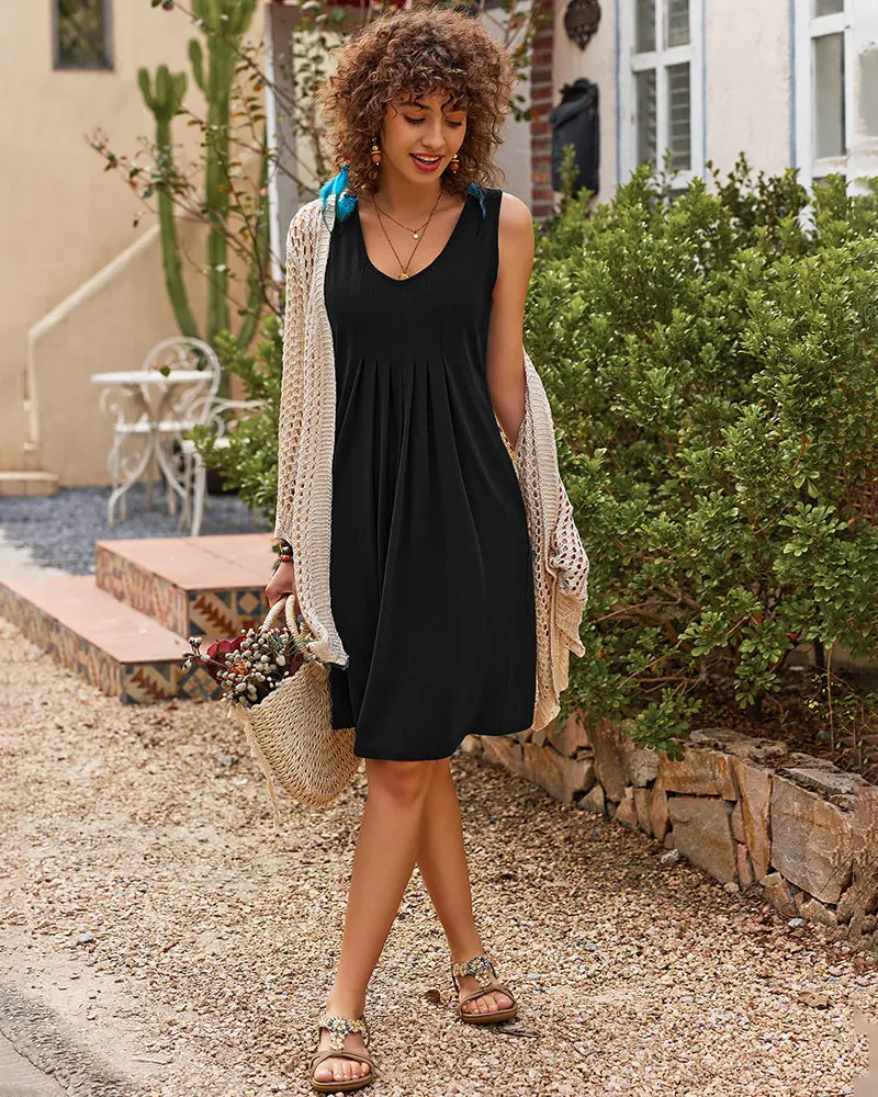 Women Summer Dresses Beach Floral Sleeveless Tshirt Sundress Pockets Casual Loose Flowy Tank Dress - Zeagoo (Us Only)