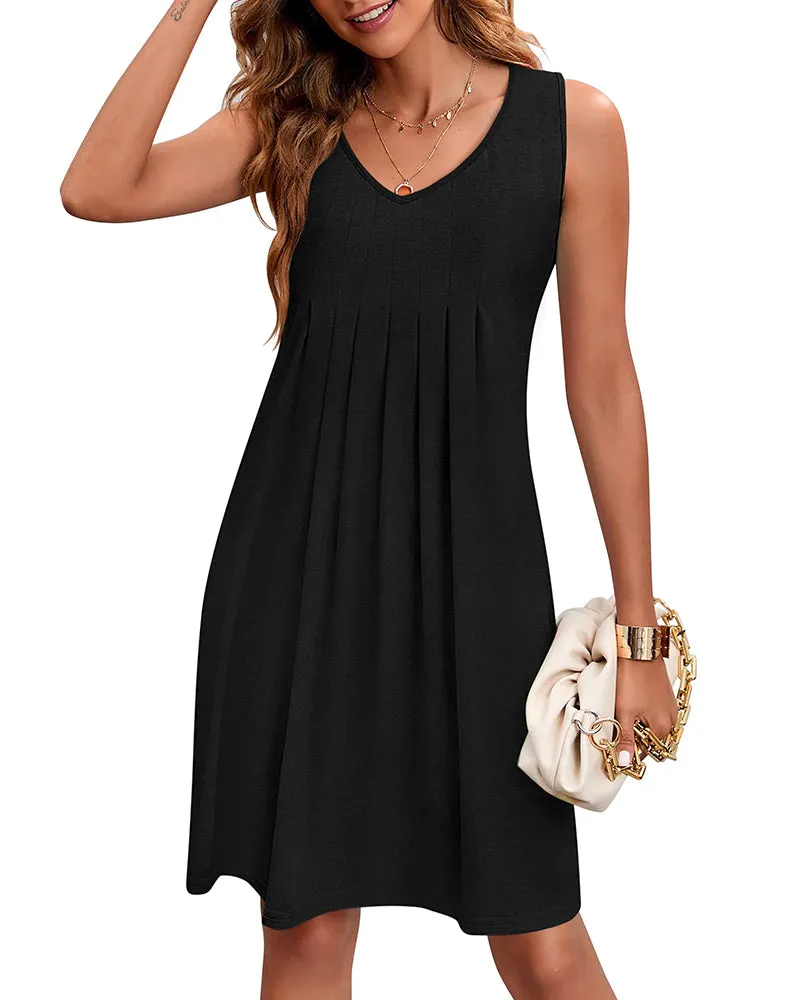 Women Summer Dresses Beach Floral Sleeveless Tshirt Sundress Pockets Casual Loose Flowy Tank Dress - Zeagoo (Us Only)