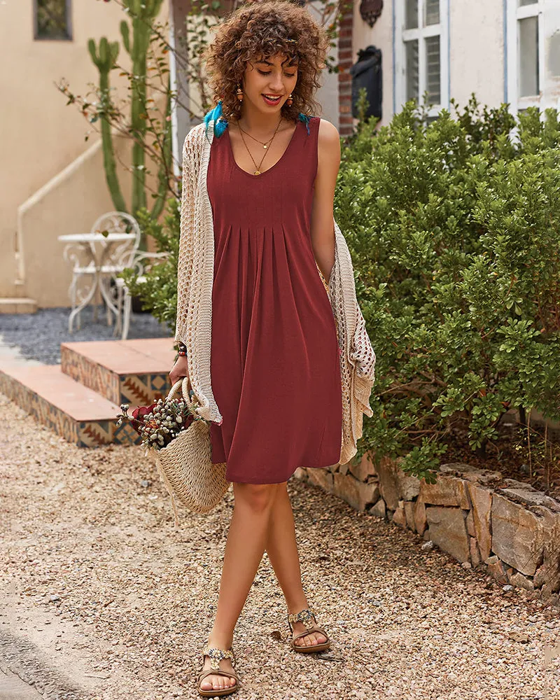 Women Summer Dresses Beach Floral Sleeveless Tshirt Sundress Pockets Casual Loose Flowy Tank Dress - Zeagoo (Us Only)
