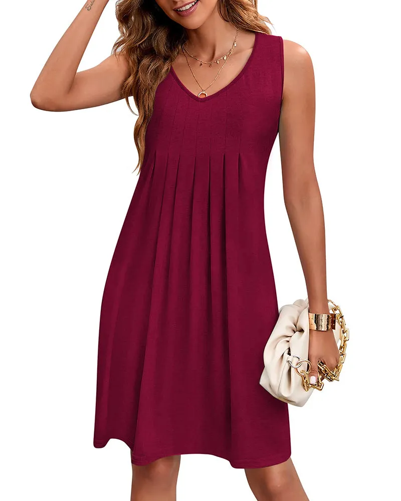 Women Summer Dresses Beach Floral Sleeveless Tshirt Sundress Pockets Casual Loose Flowy Tank Dress - Zeagoo (Us Only)