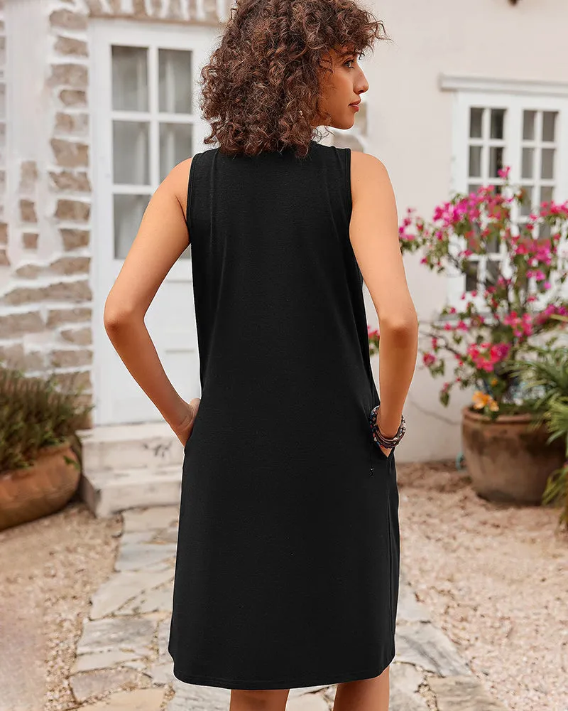 Women Summer Dresses Beach Floral Sleeveless Tshirt Sundress Pockets Casual Loose Flowy Tank Dress - Zeagoo (Us Only)