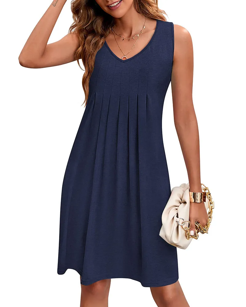 Women Summer Dresses Beach Floral Sleeveless Tshirt Sundress Pockets Casual Loose Flowy Tank Dress - Zeagoo (Us Only)