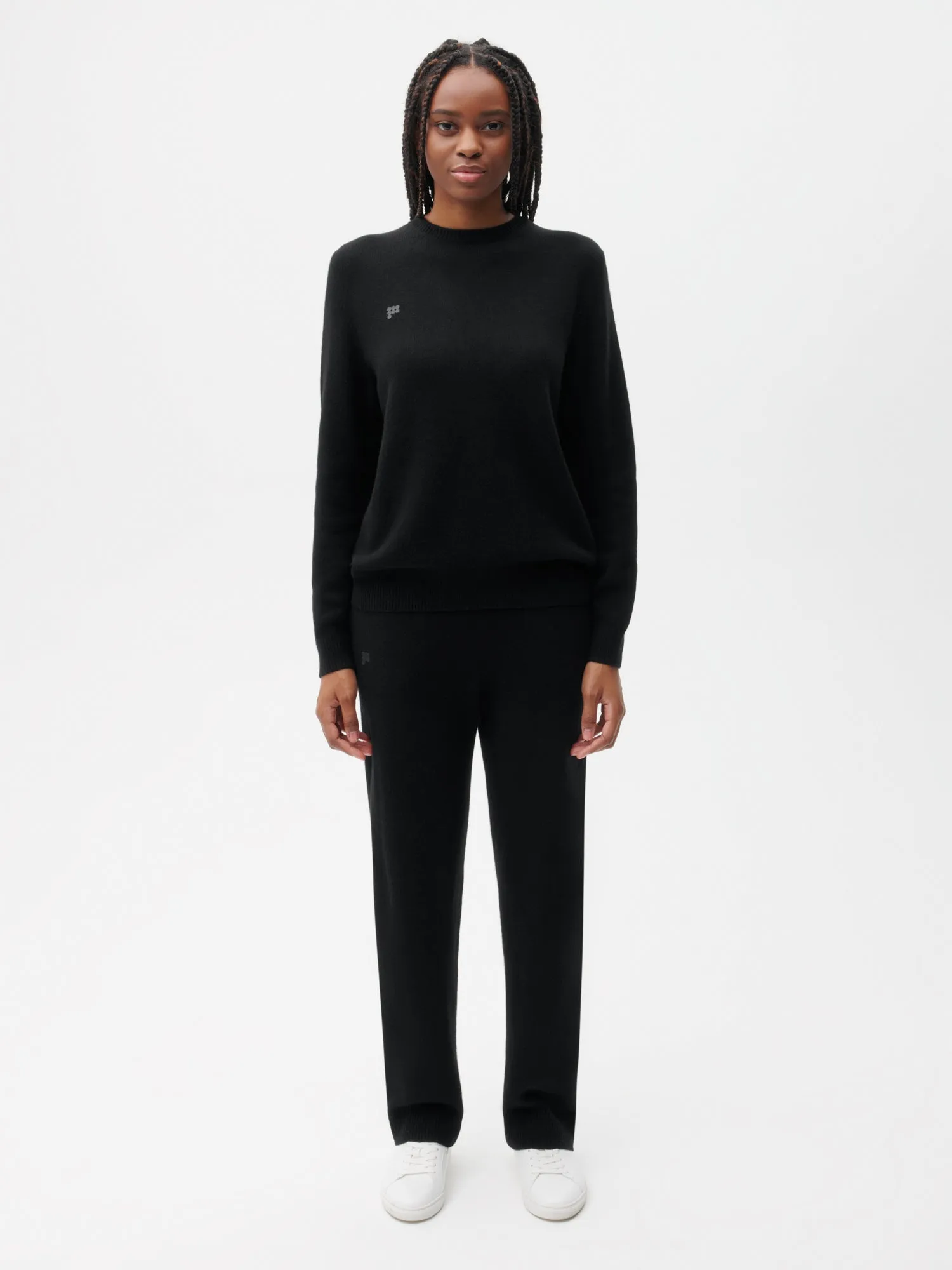 Womens Recycled Cashmere Loose Track Pants—black