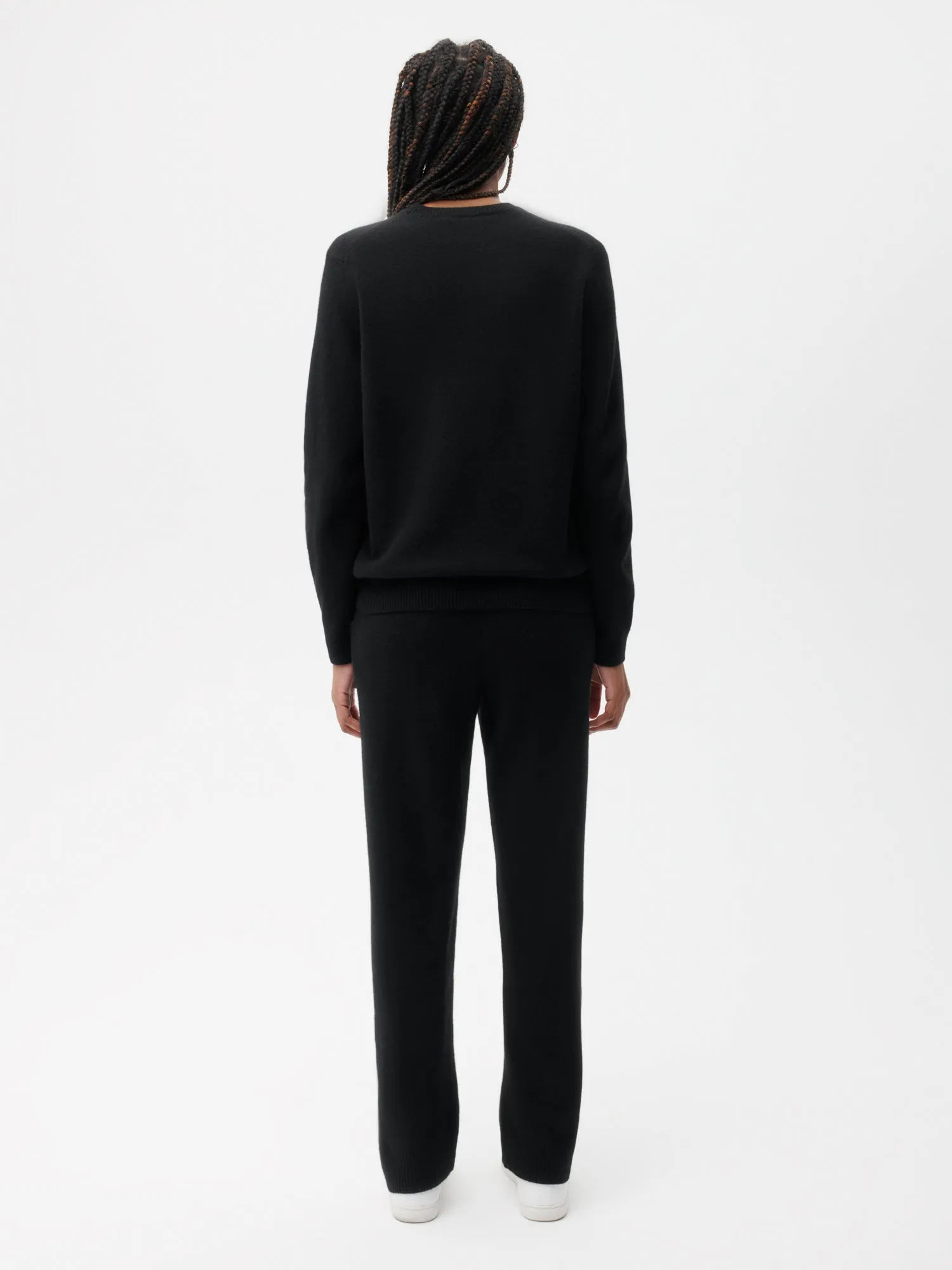 Womens Recycled Cashmere Loose Track Pants—black
