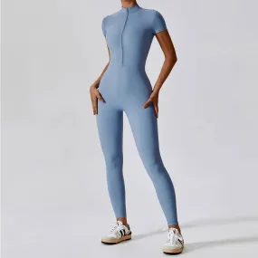 Yoga Set Women's Jumpsuits One-Piece Suit Zipper Short Sleeve Bodysuit